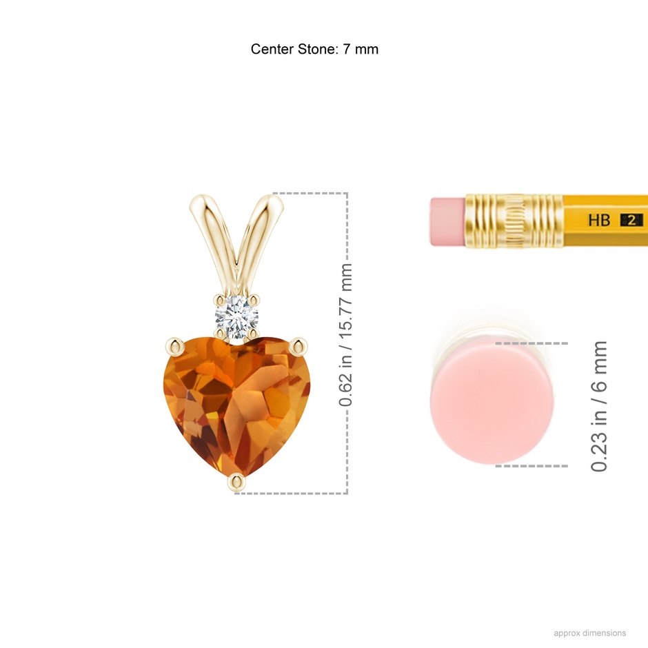 7mm AAA Heart-Shaped Citrine V-Bale Pendant with Diamond in Yellow Gold ruler