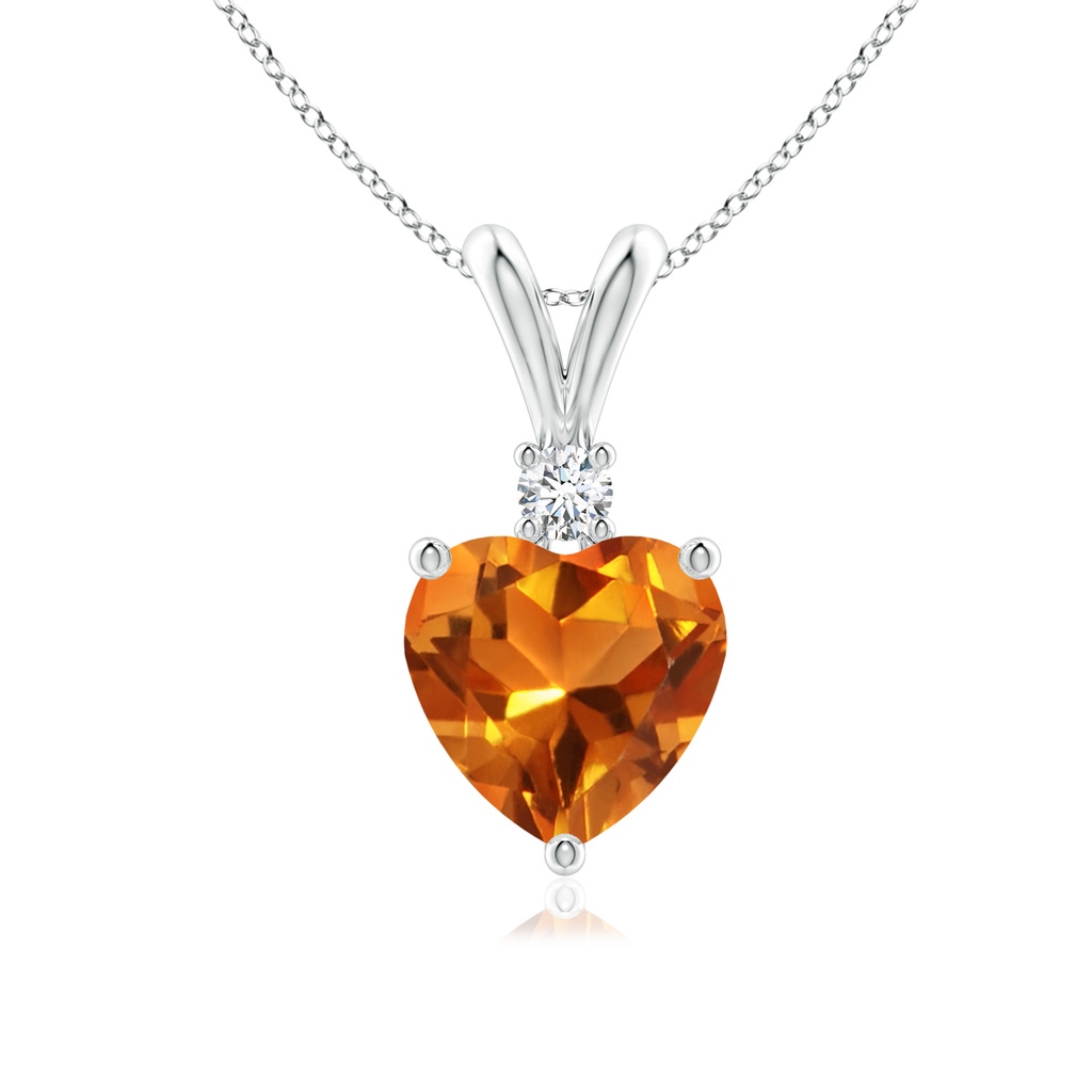 7mm AAAA Heart-Shaped Citrine V-Bale Pendant with Diamond in White Gold