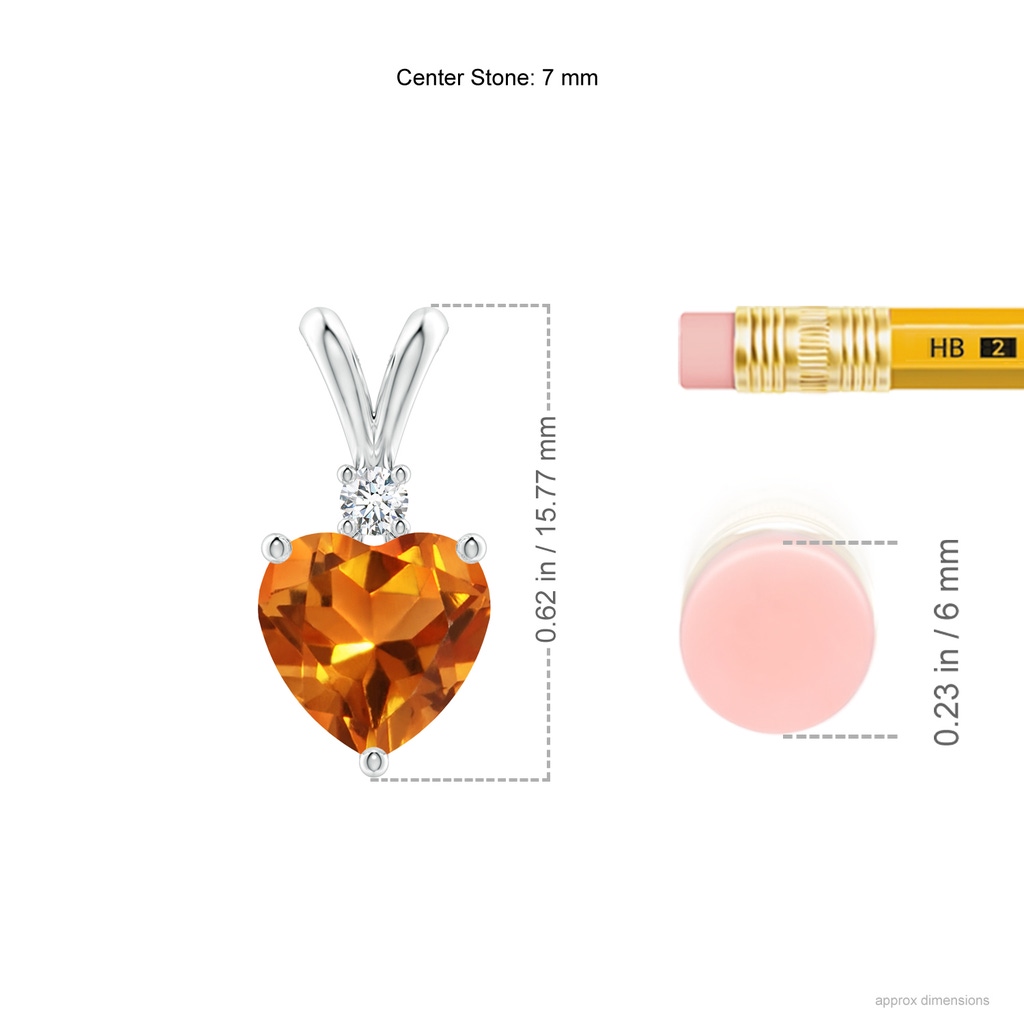 7mm AAAA Heart-Shaped Citrine V-Bale Pendant with Diamond in White Gold Ruler