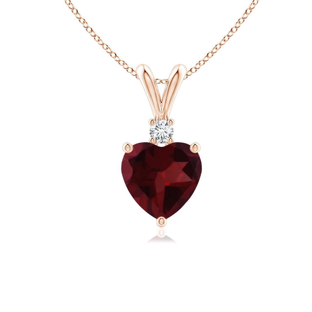 6mm A Heart-Shaped Garnet V-Bale Pendant with Diamond in Rose Gold