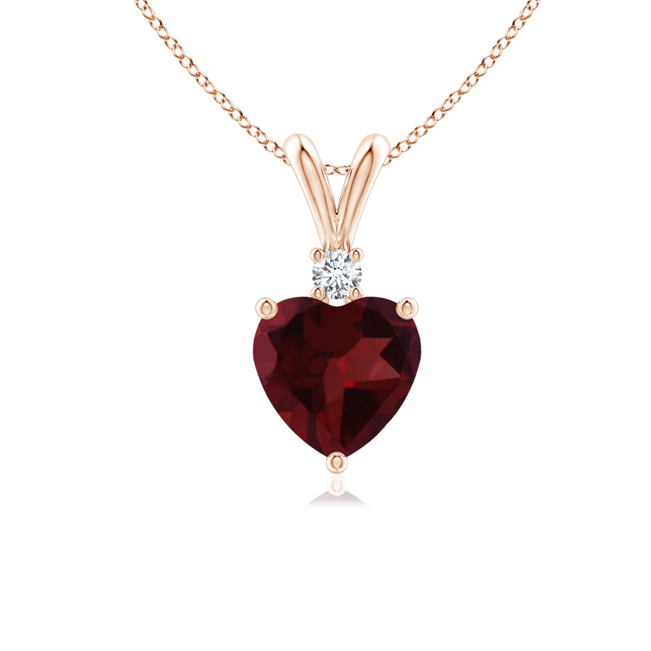 6mm A Heart-Shaped Garnet V-Bale Pendant with Diamond in Rose Gold 