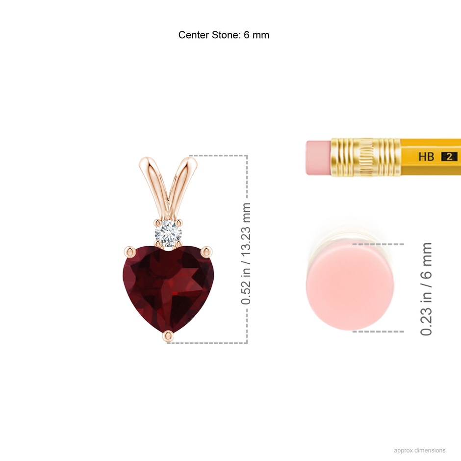 6mm A Heart-Shaped Garnet V-Bale Pendant with Diamond in Rose Gold ruler