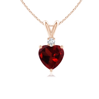 6mm AAA Heart-Shaped Garnet V-Bale Pendant with Diamond in Rose Gold