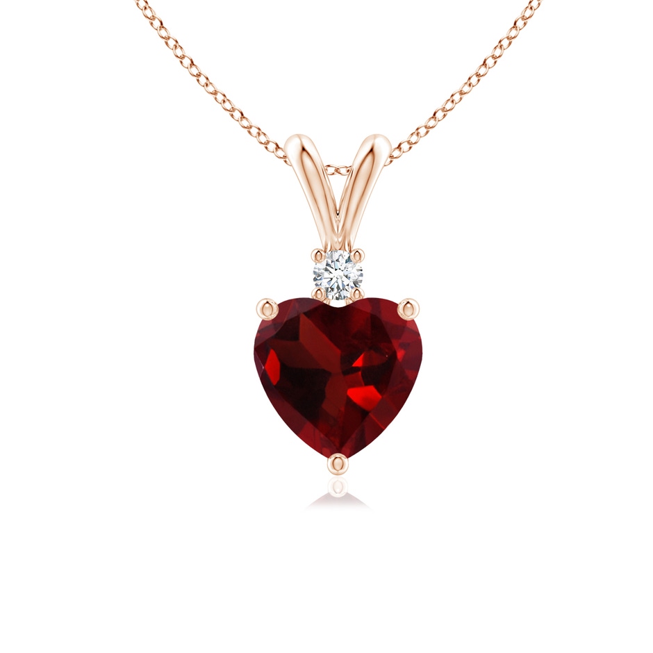 6mm AAA Heart-Shaped Garnet V-Bale Pendant with Diamond in Rose Gold 