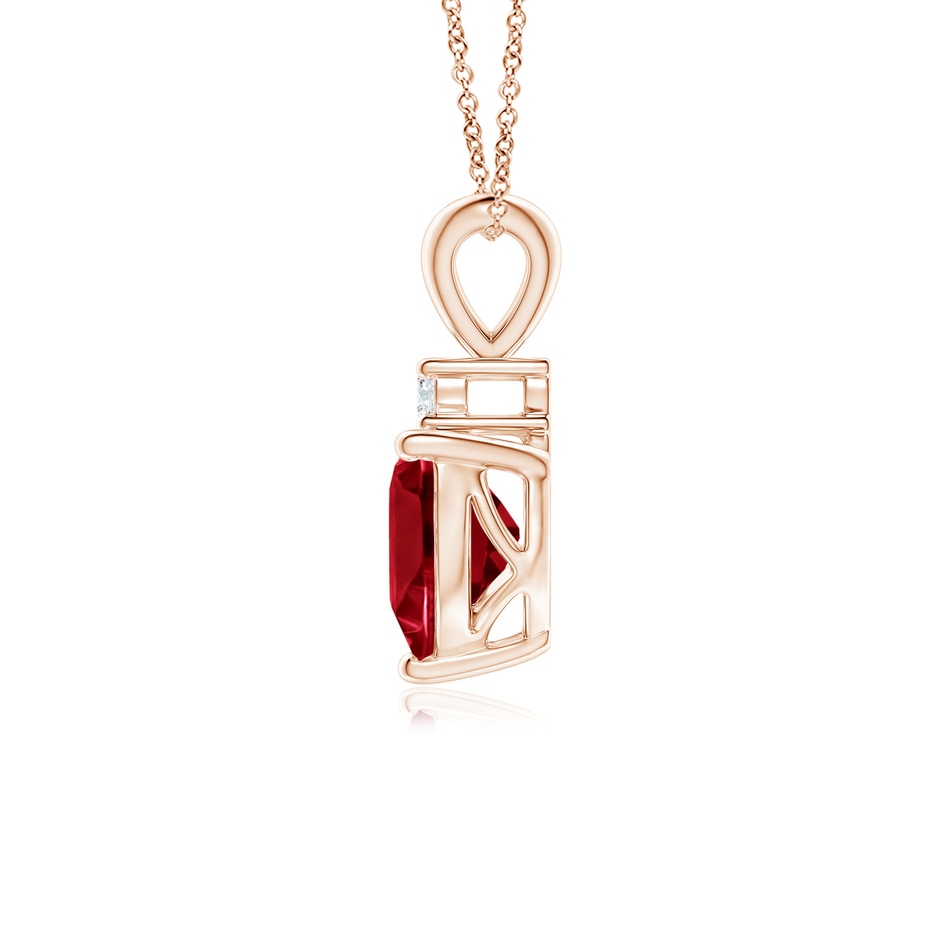 6mm AAA Heart-Shaped Garnet V-Bale Pendant with Diamond in Rose Gold side 1