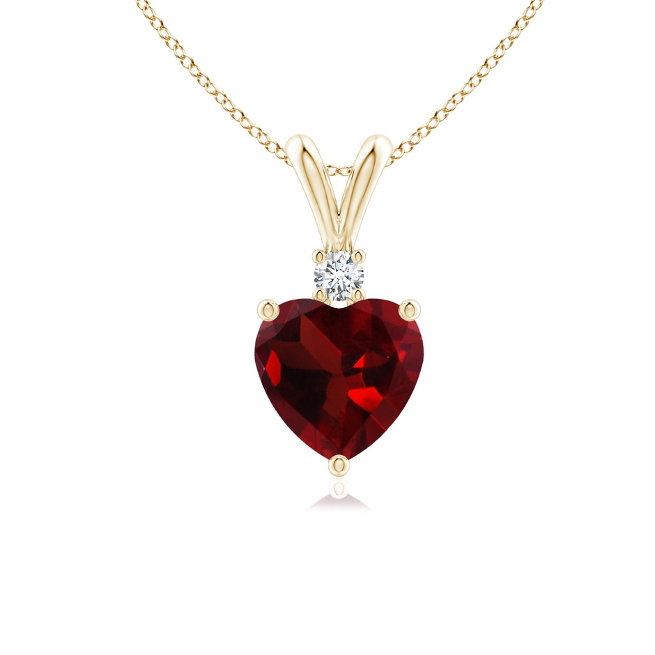 6mm AAA Heart-Shaped Garnet V-Bale Pendant with Diamond in Yellow Gold 