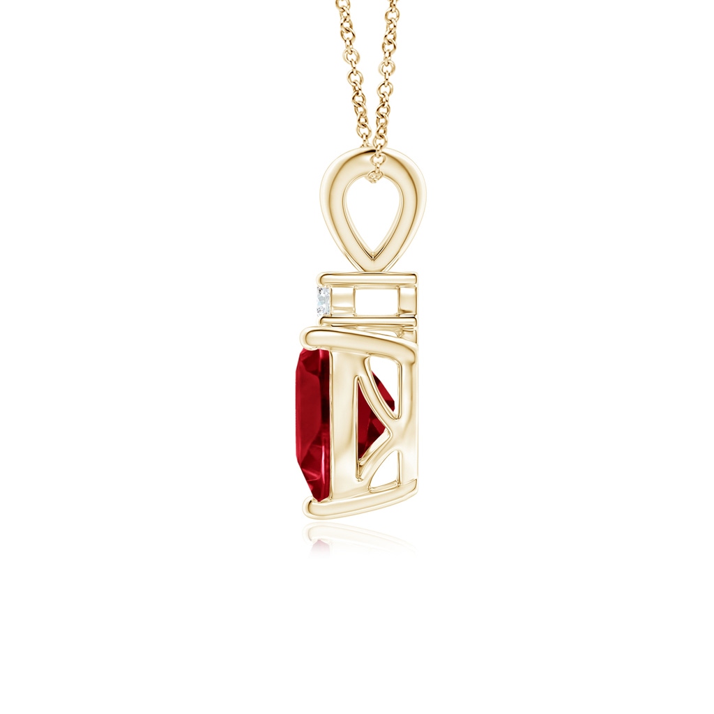 6mm AAA Heart-Shaped Garnet V-Bale Pendant with Diamond in Yellow Gold Side 1