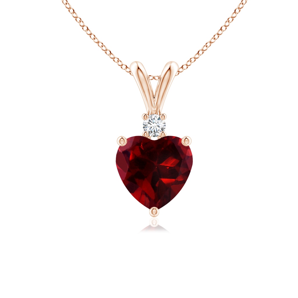 6mm AAAA Heart-Shaped Garnet V-Bale Pendant with Diamond in Rose Gold