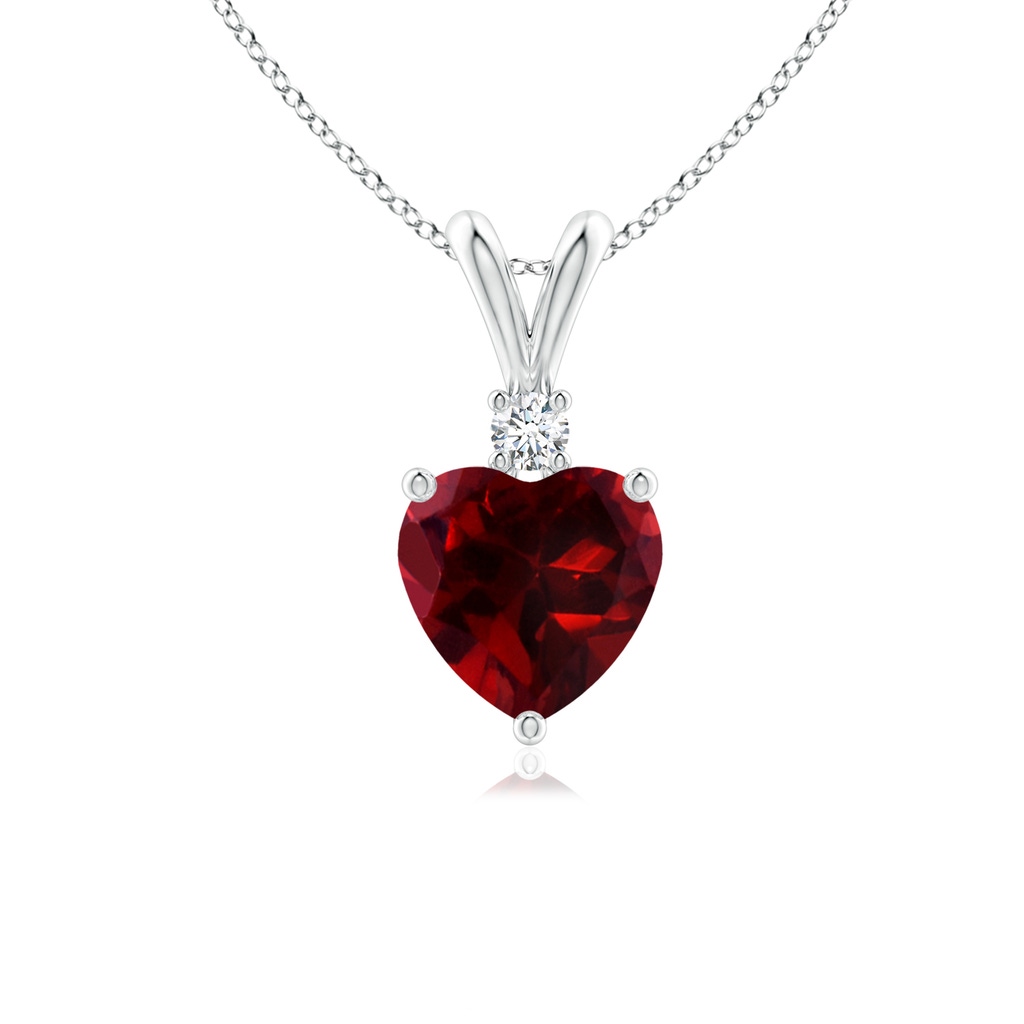 6mm AAAA Heart-Shaped Garnet V-Bale Pendant with Diamond in White Gold
