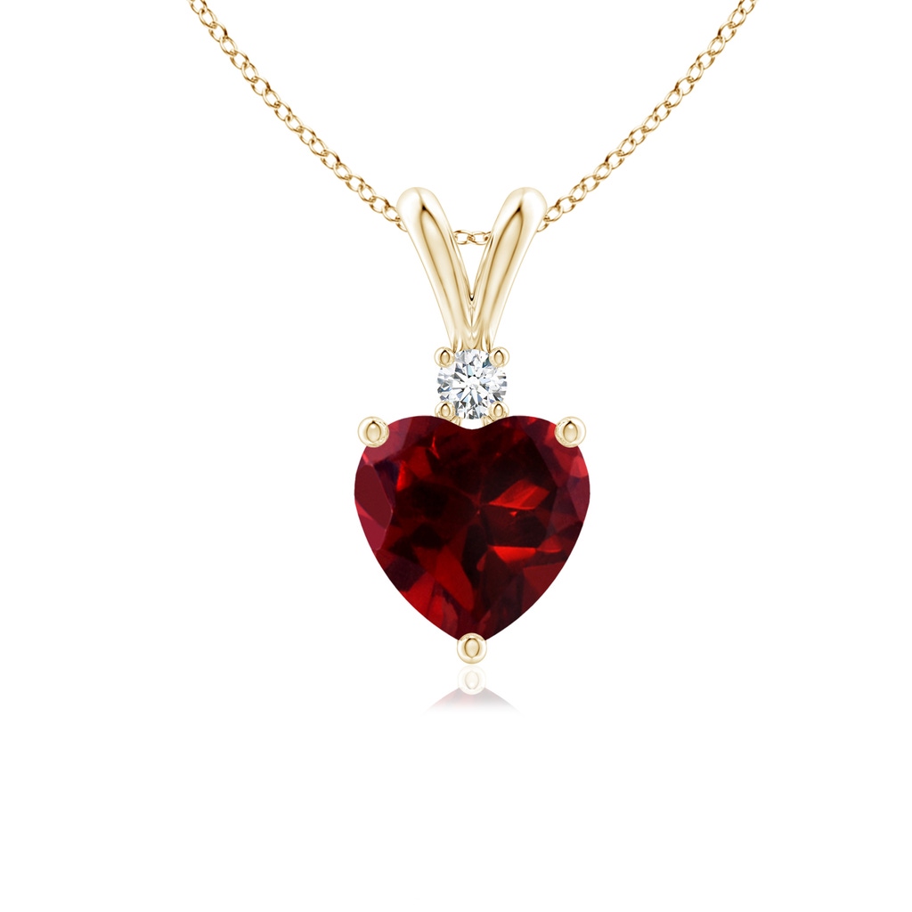 6mm AAAA Heart-Shaped Garnet V-Bale Pendant with Diamond in Yellow Gold
