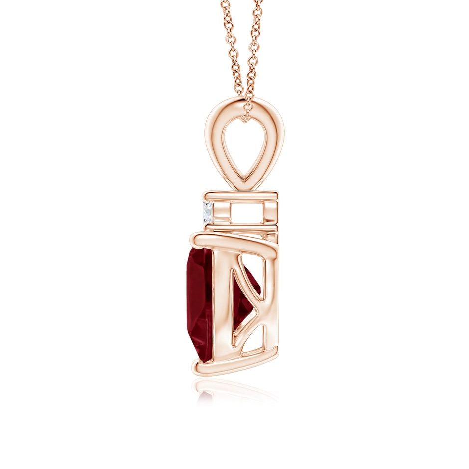 7mm A Heart-Shaped Garnet V-Bale Pendant with Diamond in Rose Gold side 1