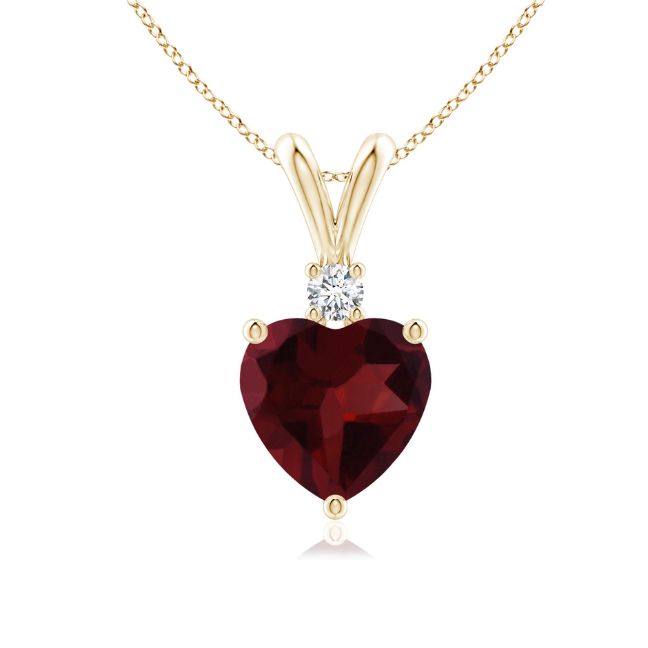 7mm A Heart-Shaped Garnet V-Bale Pendant with Diamond in Yellow Gold 
