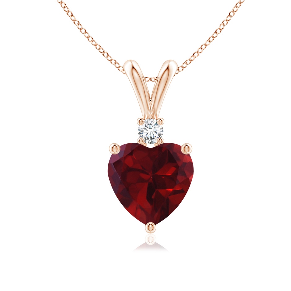 7mm AA Heart-Shaped Garnet V-Bale Pendant with Diamond in Rose Gold 