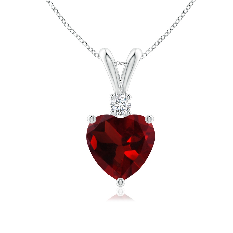 7mm AAA Heart-Shaped Garnet V-Bale Pendant with Diamond in White Gold 