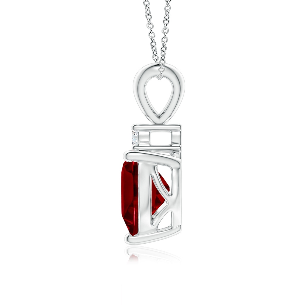 7mm AAAA Heart-Shaped Garnet V-Bale Pendant with Diamond in P950 Platinum Side 1