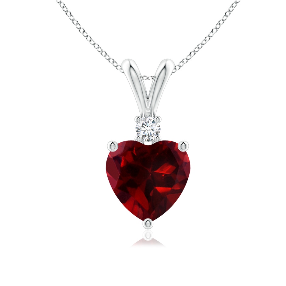 7mm AAAA Heart-Shaped Garnet V-Bale Pendant with Diamond in White Gold 