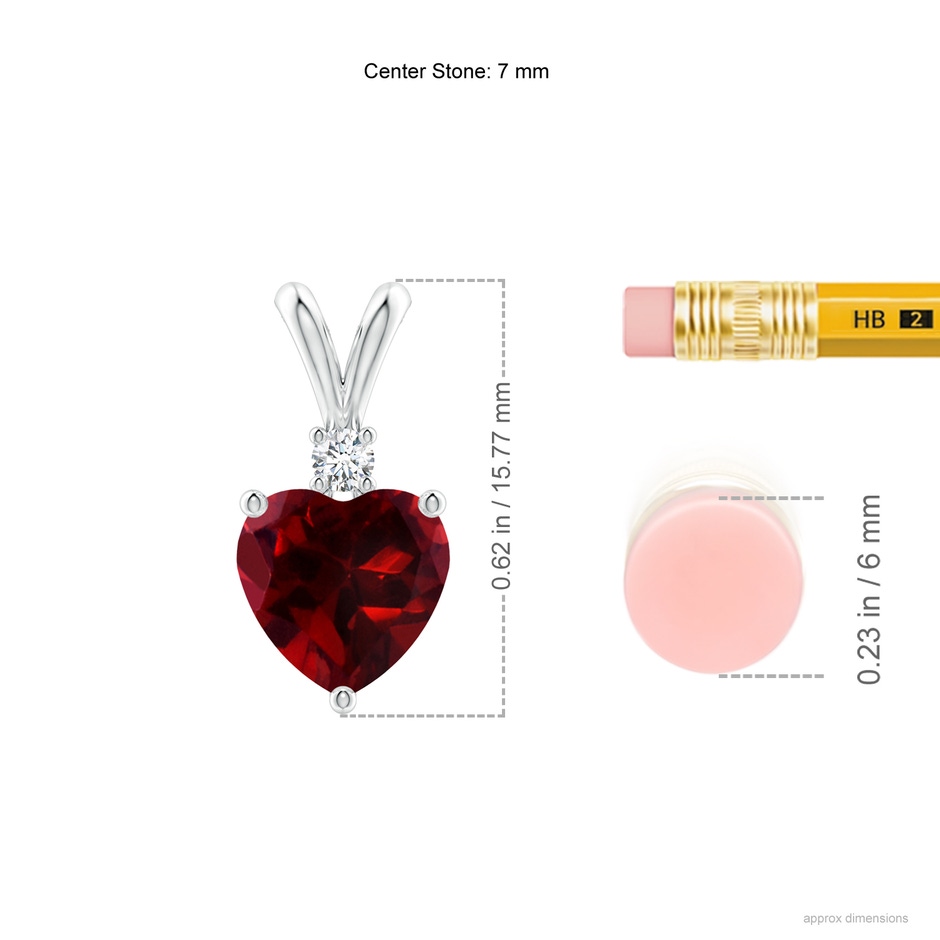 7mm AAAA Heart-Shaped Garnet V-Bale Pendant with Diamond in White Gold ruler