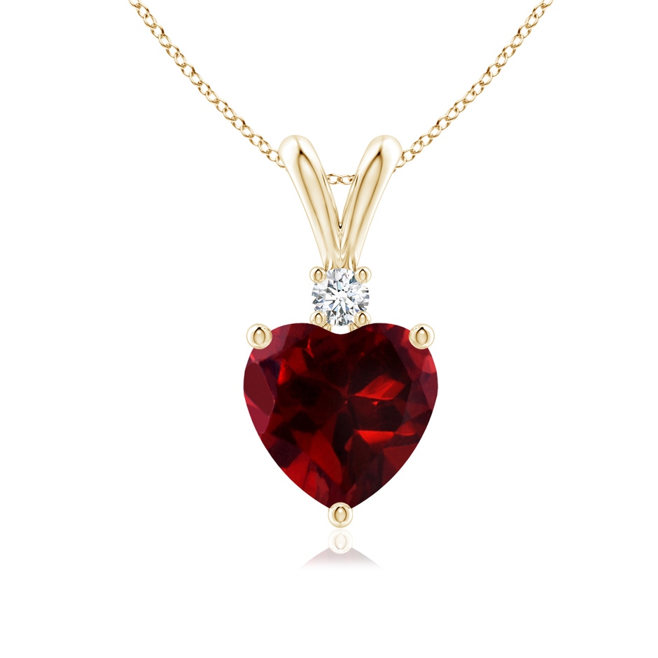 7mm AAAA Heart-Shaped Garnet V-Bale Pendant with Diamond in Yellow Gold 