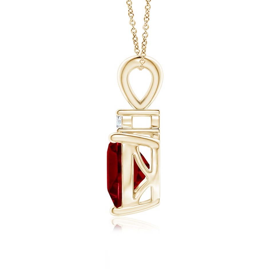 7mm AAAA Heart-Shaped Garnet V-Bale Pendant with Diamond in Yellow Gold side 1