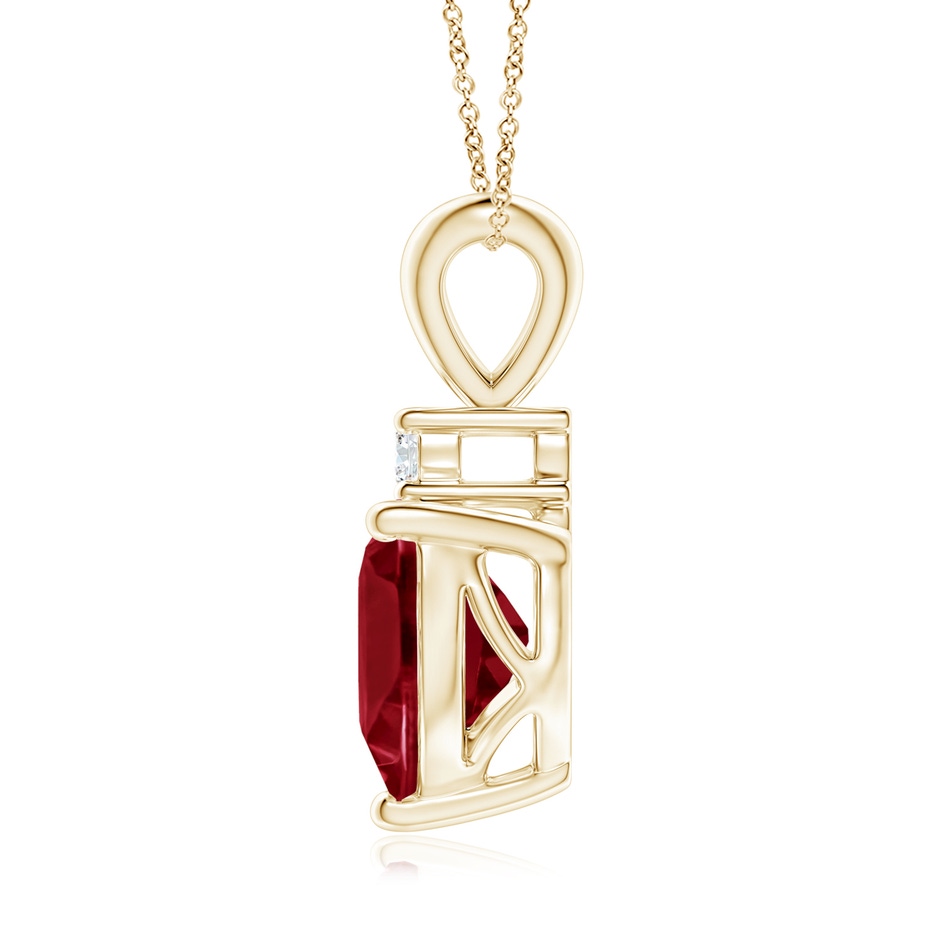 8mm AA Heart-Shaped Garnet V-Bale Pendant with Diamond in Yellow Gold side 1