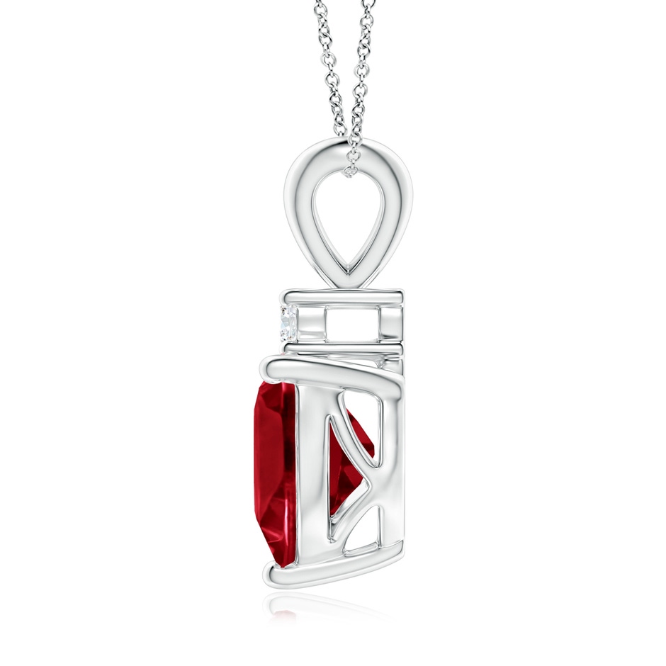 8mm AAA Heart-Shaped Garnet V-Bale Pendant with Diamond in White Gold side 1