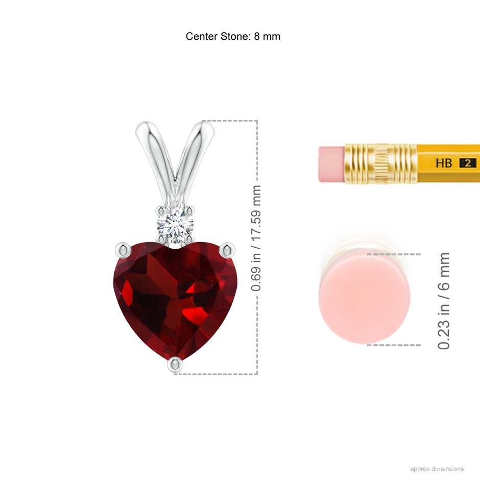 8mm AAA Heart-Shaped Garnet V-Bale Pendant with Diamond in White Gold ruler