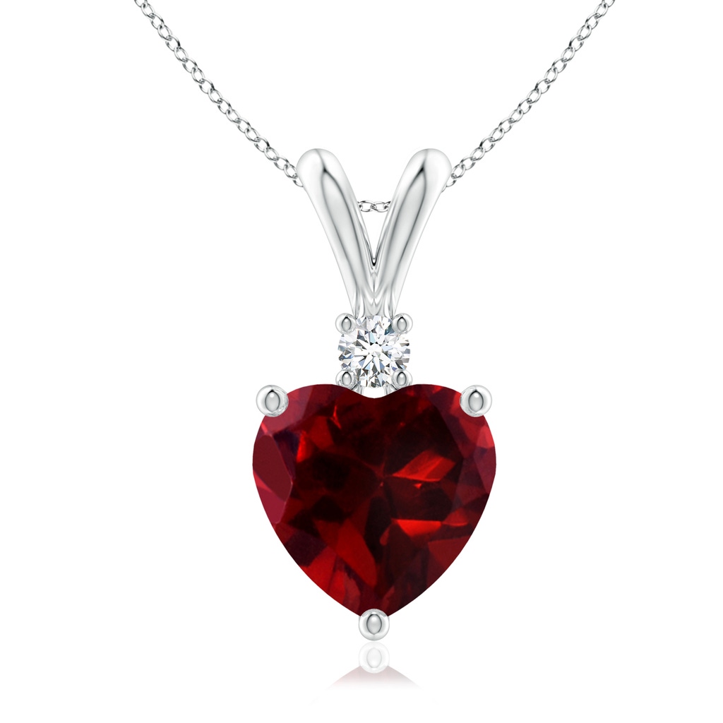 8mm AAAA Heart-Shaped Garnet V-Bale Pendant with Diamond in White Gold