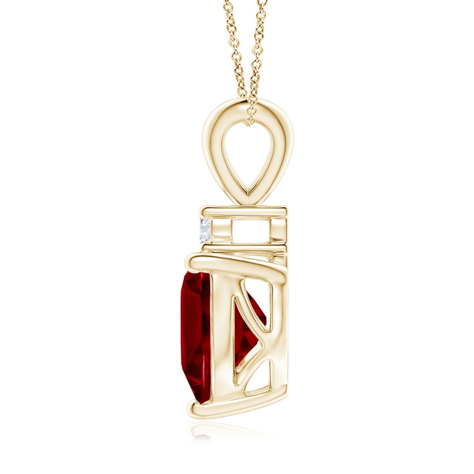 8mm AAAA Heart-Shaped Garnet V-Bale Pendant with Diamond in Yellow Gold side 1