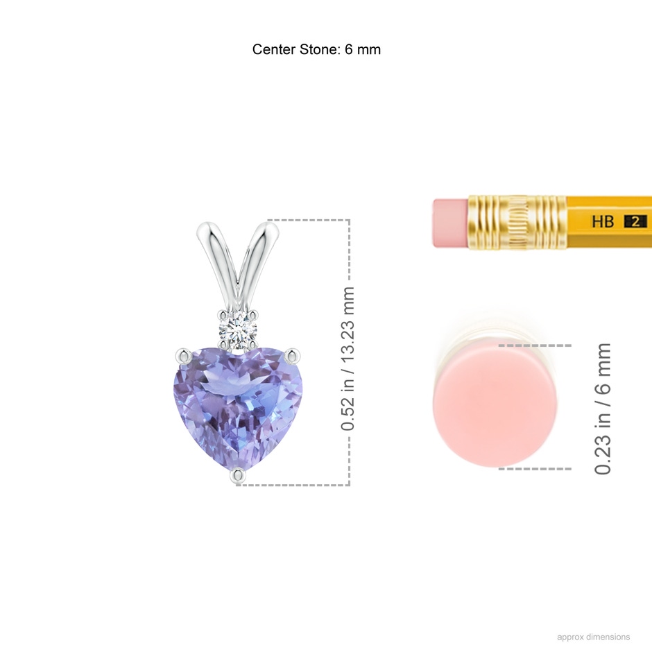 6mm A Heart-Shaped Tanzanite V-Bale Pendant with Diamond in P950 Platinum ruler