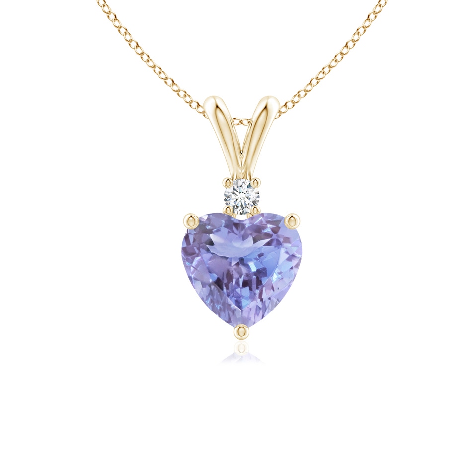 6mm A Heart-Shaped Tanzanite V-Bale Pendant with Diamond in Yellow Gold 
