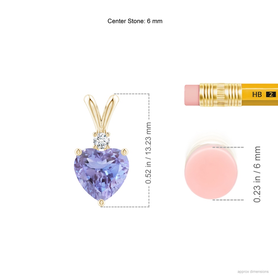 6mm A Heart-Shaped Tanzanite V-Bale Pendant with Diamond in Yellow Gold ruler