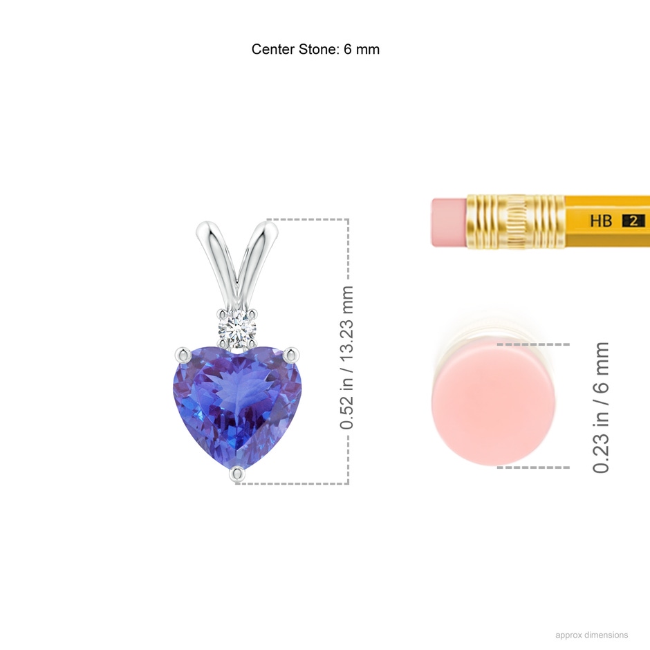 6mm AA Heart-Shaped Tanzanite V-Bale Pendant with Diamond in P950 Platinum ruler