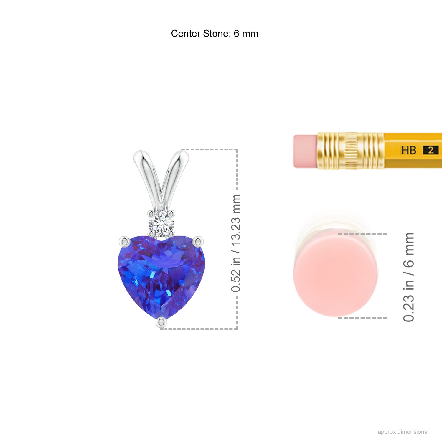 6mm AAA Heart-Shaped Tanzanite V-Bale Pendant with Diamond in P950 Platinum - ruler