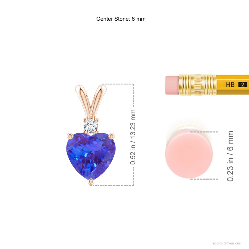 6mm AAA Heart-Shaped Tanzanite V-Bale Pendant with Diamond in Rose Gold ruler