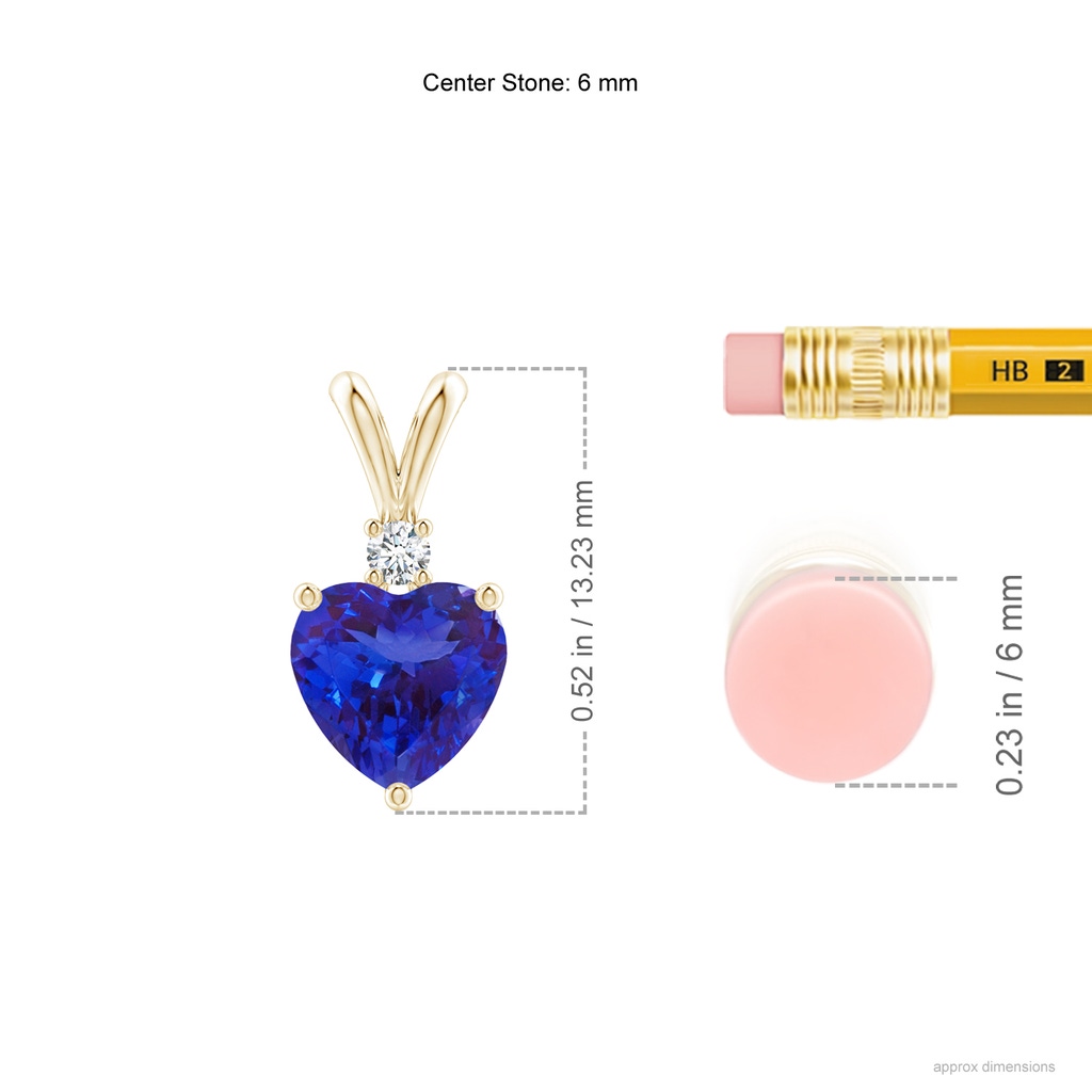 6mm AAAA Heart-Shaped Tanzanite V-Bale Pendant with Diamond in Yellow Gold Ruler