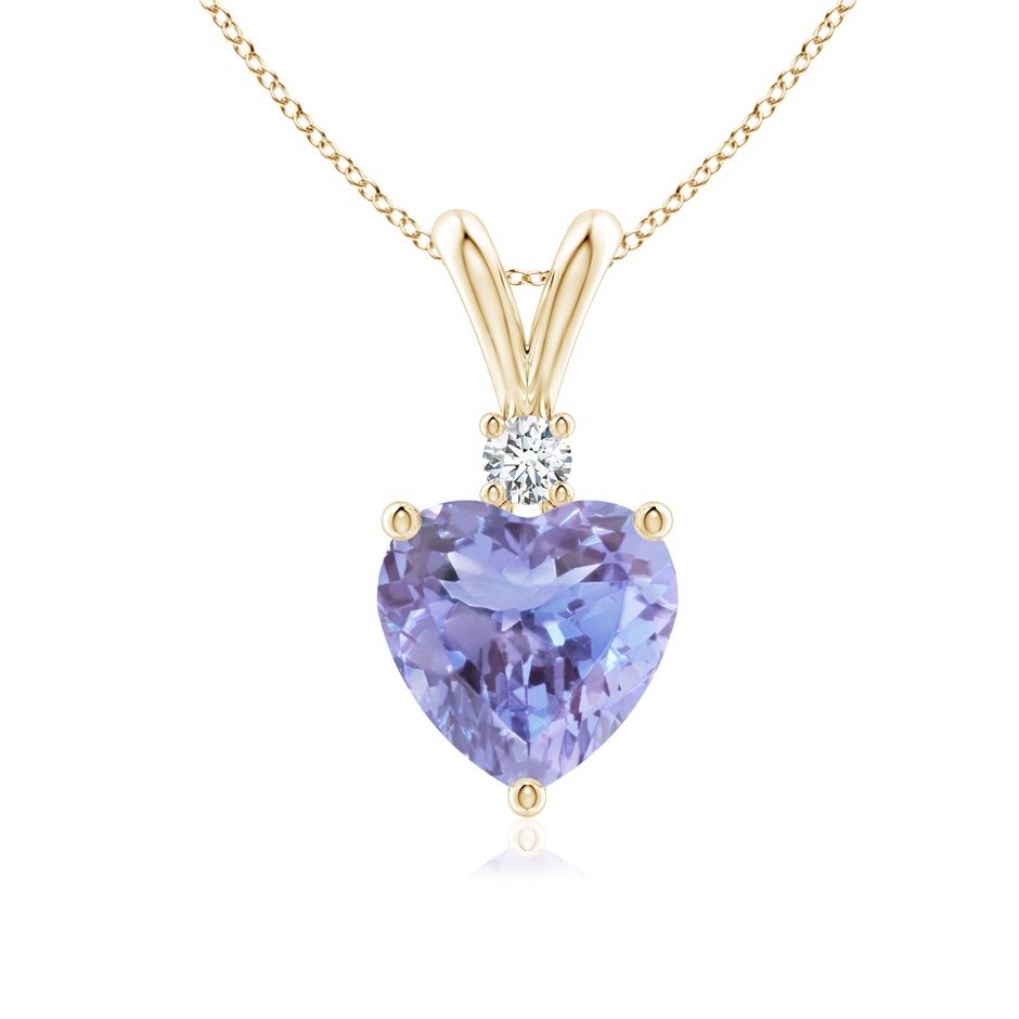 7mm A Heart-Shaped Tanzanite V-Bale Pendant with Diamond in Yellow Gold 