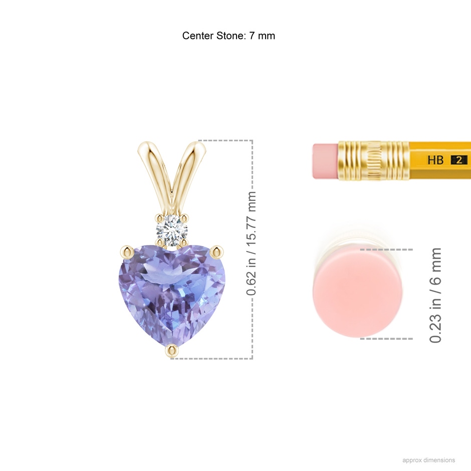 7mm A Heart-Shaped Tanzanite V-Bale Pendant with Diamond in Yellow Gold ruler