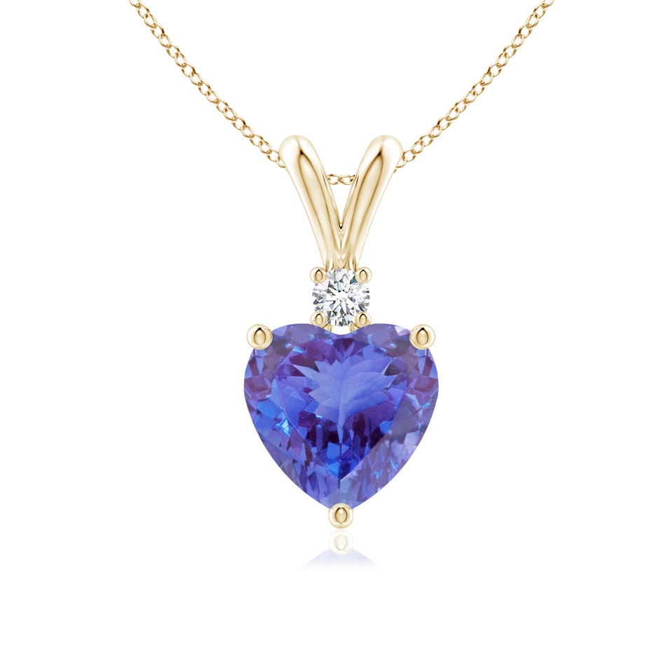 7mm AA Heart-Shaped Tanzanite V-Bale Pendant with Diamond in Yellow Gold 