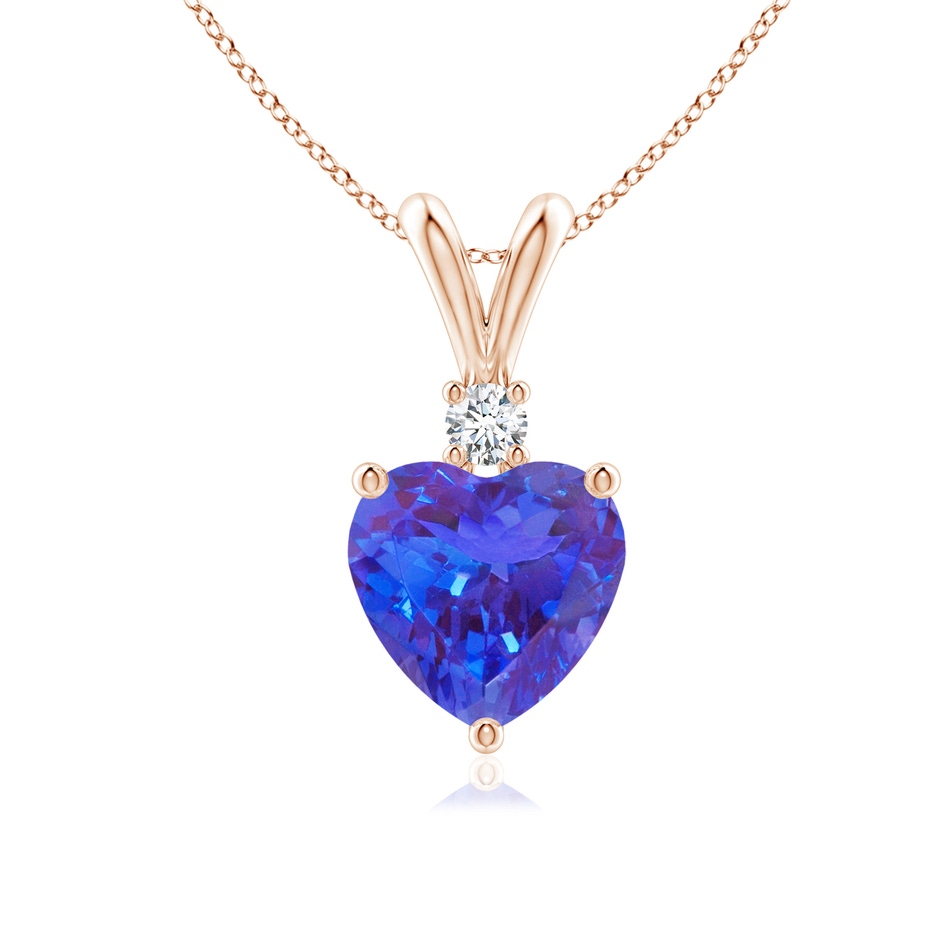 7mm AAA Heart-Shaped Tanzanite V-Bale Pendant with Diamond in Rose Gold 