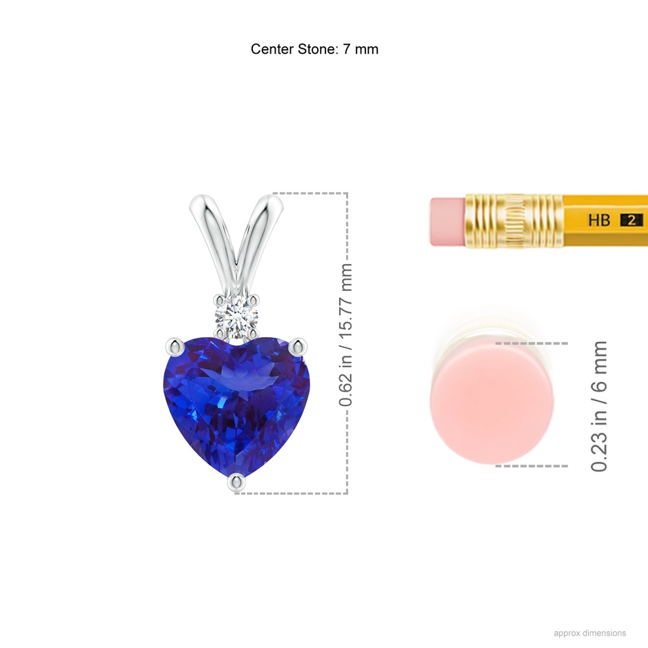 7mm AAAA Heart-Shaped Tanzanite V-Bale Pendant with Diamond in P950 Platinum ruler