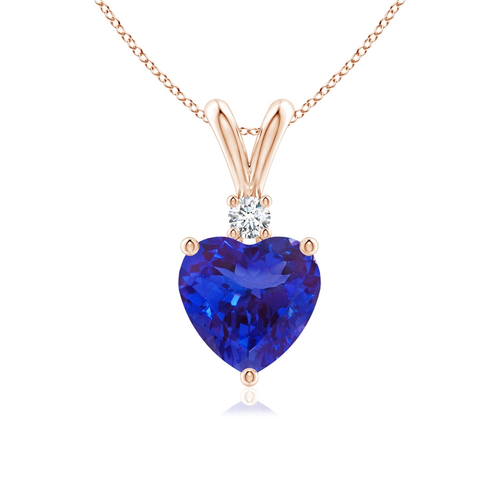 7mm AAAA Heart-Shaped Tanzanite V-Bale Pendant with Diamond in Rose Gold 