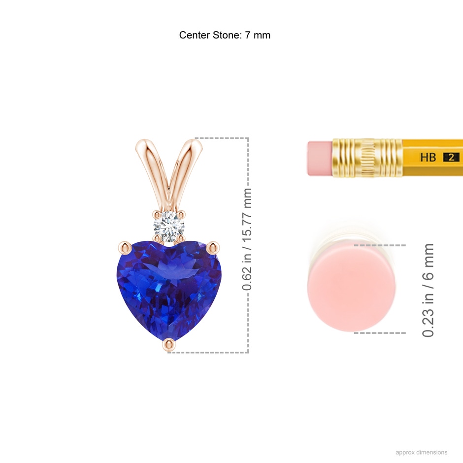 7mm AAAA Heart-Shaped Tanzanite V-Bale Pendant with Diamond in Rose Gold ruler