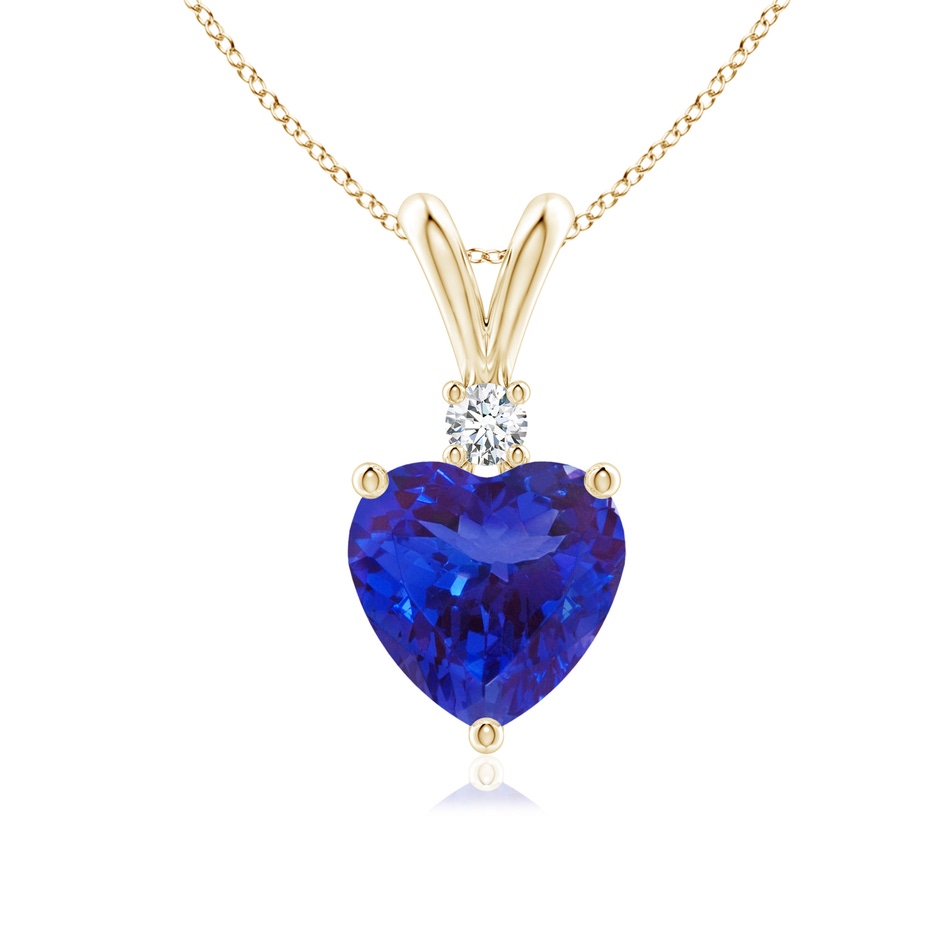 7mm AAAA Heart-Shaped Tanzanite V-Bale Pendant with Diamond in Yellow Gold 