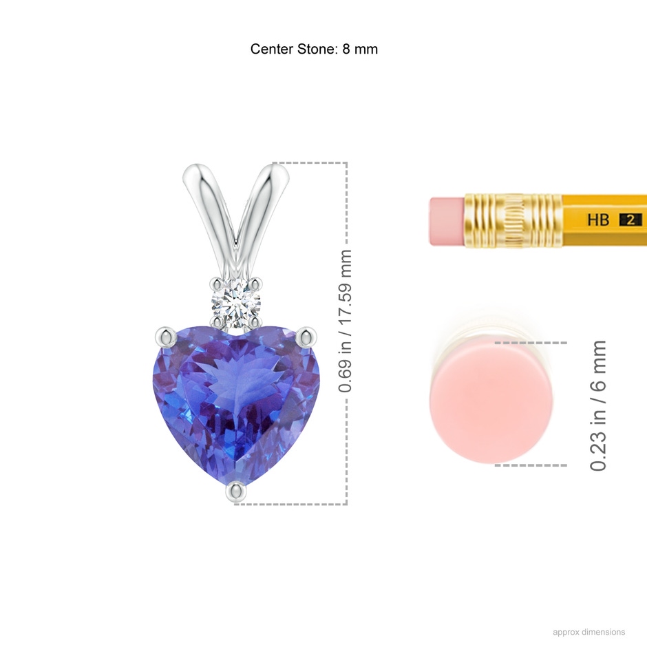 8mm AA Heart-Shaped Tanzanite V-Bale Pendant with Diamond in P950 Platinum ruler