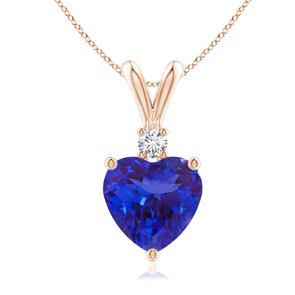 8mm AAAA Heart-Shaped Tanzanite V-Bale Pendant with Diamond in 18K Rose Gold 