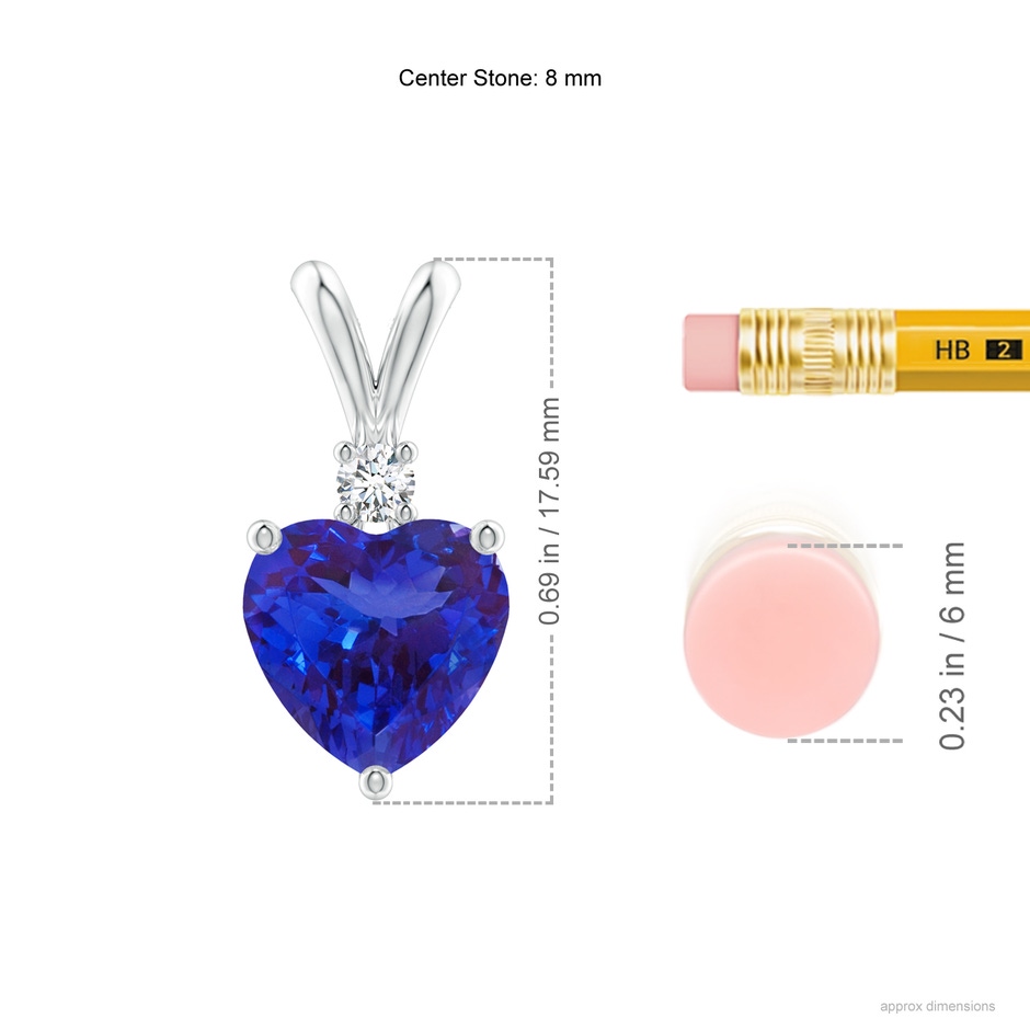 8mm AAAA Heart-Shaped Tanzanite V-Bale Pendant with Diamond in 18K White Gold ruler