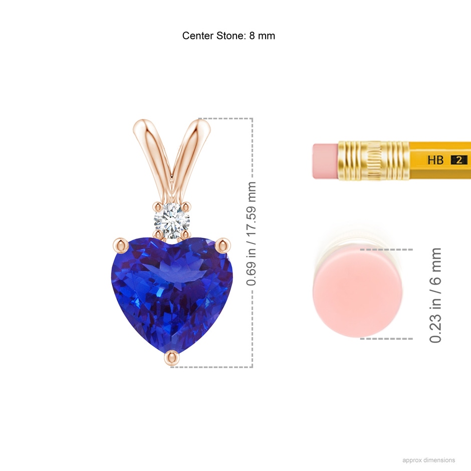 8mm AAAA Heart-Shaped Tanzanite V-Bale Pendant with Diamond in Rose Gold ruler