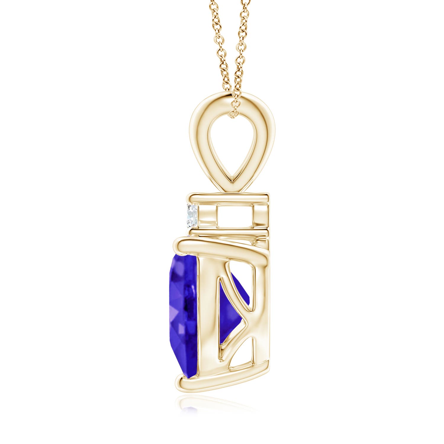 8mm AAAA Heart-Shaped Tanzanite V-Bale Pendant with Diamond in Yellow Gold - side 2