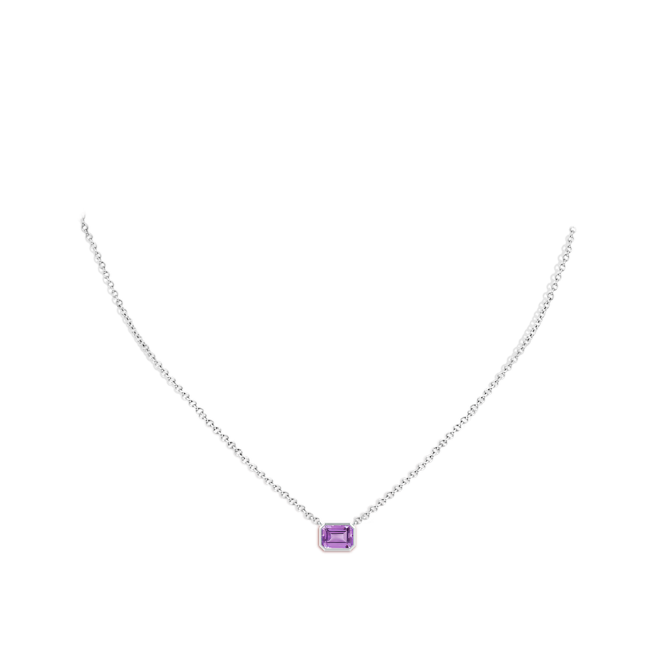 7x5mm A East-West Bezel-Set Emerald-Cut Amethyst Pendant in White Gold body-neck