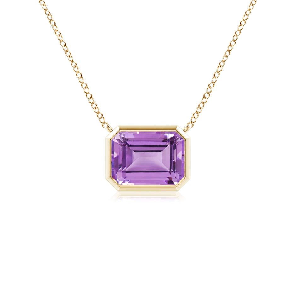 7x5mm A East-West Bezel-Set Emerald-Cut Amethyst Pendant in Yellow Gold 